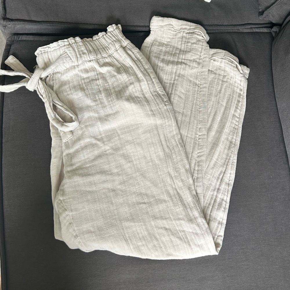 Tan Linen Paperbag Pants